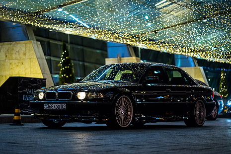 BMW, miasto, światło, noc, Alpina, E38, Kazachstan, Ałmaty, 740Li, Tapety HD HD wallpaper