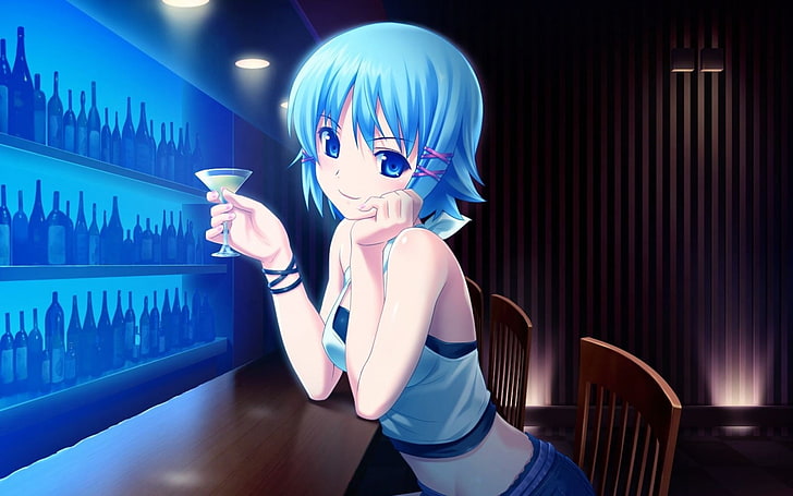 Girl Bar Glass Alkohol Fun-2015 Anime Tapeta, postać z anime, Tapety HD