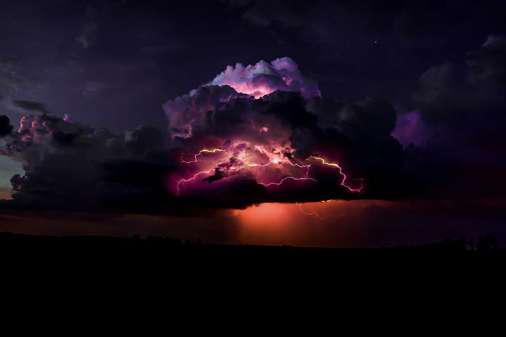 night, digital art, storm, clouds, HD wallpaper