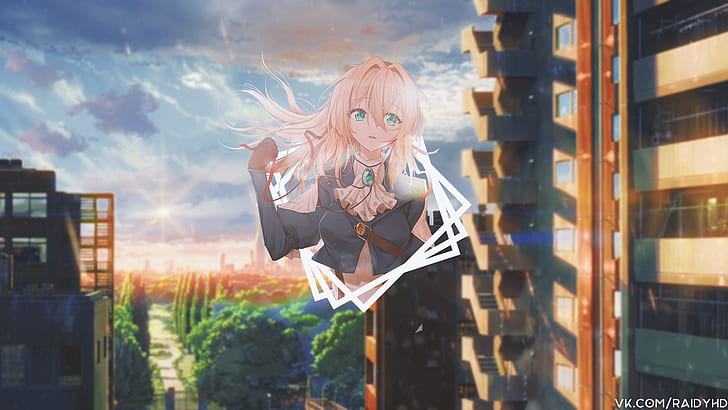 anime, anime girls, picture-in-picture, Violet Evergarden, Garden of words, HD wallpaper