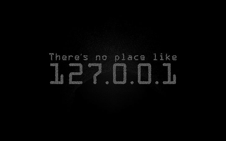 black background with text overlay, 127.0.0.1, simple, typography, minimalism, monochrome, black, unixporn, HD wallpaper