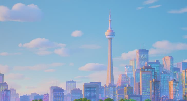 تورنتو ، كندا ، برج CN ، يتحول إلى اللون الأحمر ، cityscape ، الفن الرقمي، خلفية HD