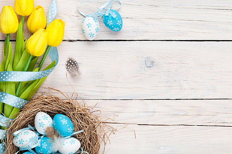 Easter, tulips, flowers, spring, eggs, HD wallpaper HD wallpaper