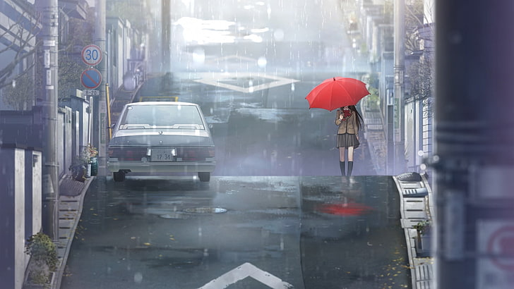Anime girls, anime, Aozaki Aoko, umbrella, schoolgirl, rain, street, manga,  HD wallpaper | Wallpaperbetter