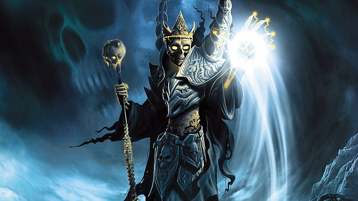 scheletro che tiene il personale illustrazione, videogioco, Heroes Of Annihilated Empires, Demon, Evil, Fantasy, Paladino, Wizard, Sfondo HD
