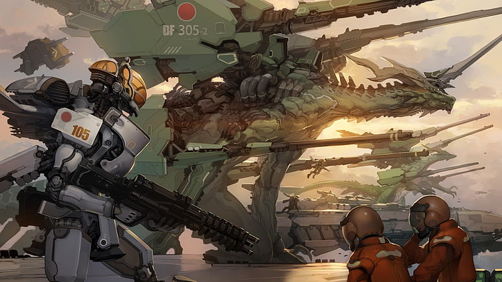 ilustrasi robot, anime, mech, pertempuran, futuristik, fiksi ilmiah, karakter asli, Wallpaper HD
