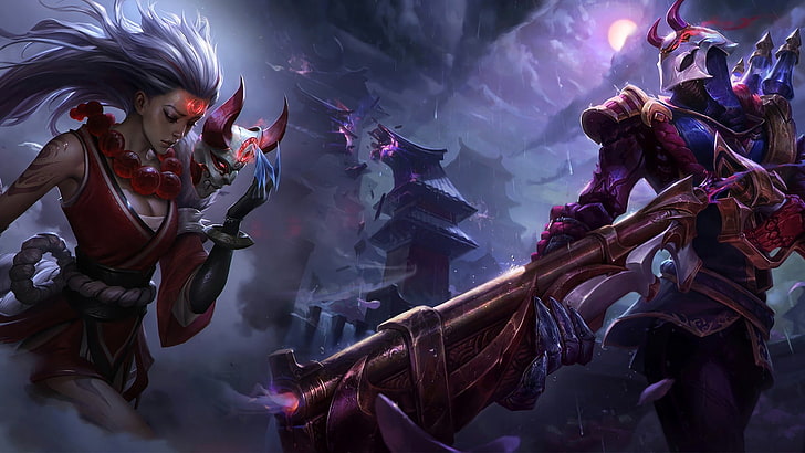 white-haired woman beside man in red suit digital wallpaper, League of Legends, Diana, Blood moon, ADC, Jhin, HD wallpaper