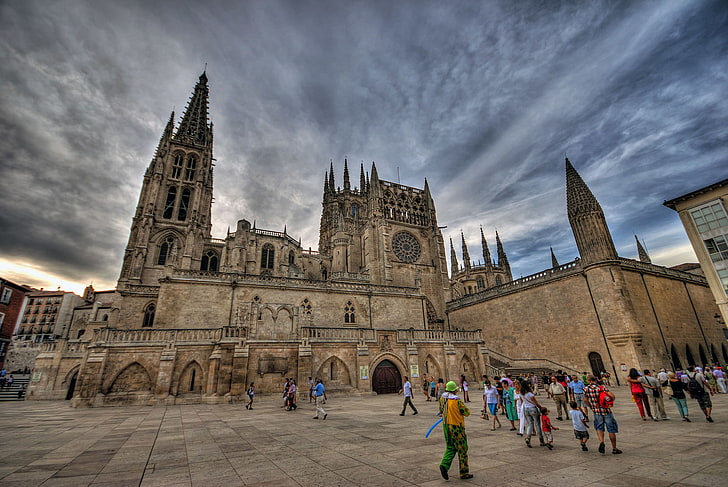 people, tower, area, Cathedral, Spain, Burgos, HD wallpaper