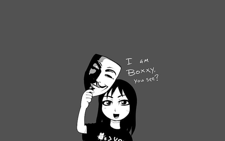 나는 boxxy, 애니메이션 일러스트, Boxxy, 마스크, 익명, 밈, 미니멀리즘, 흑백을 본다, HD 배경 화면