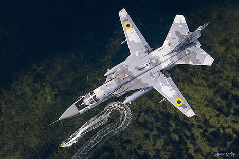 ジェット戦闘機、スホーイSu-24、航空機、ジェット戦闘機、ウクライナ空軍、軍用機、 HDデスクトップの壁紙 HD wallpaper