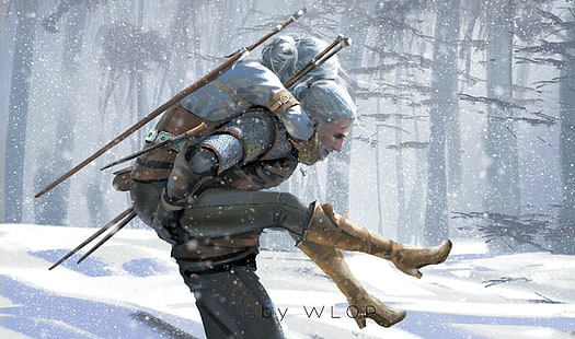Sfondo di Witcher 3, The Witcher 3: Wild Hunt, Geralt of Rivia, Cirilla, WLOP, The Witcher, ragazze con le spade, Sfondo HD HD wallpaper