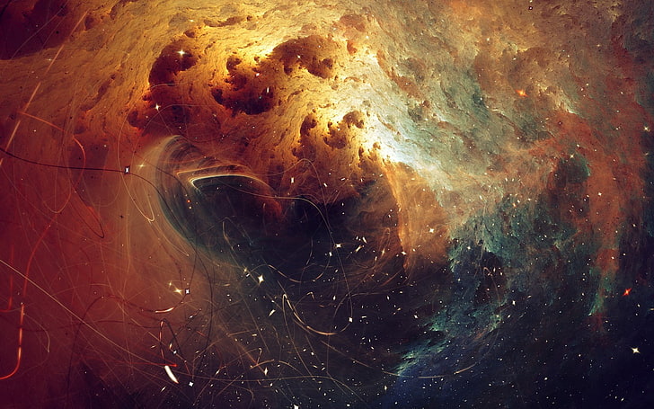 lukisan abstrak, galaksi fraktal, partikel, filamen, ruang, Wallpaper HD