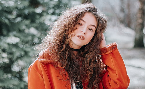 Spring Girl, women's brown coat, Girls, female, beautiful, bright, beauty, fashion, girl, model, outdoors, photoshoot, season, woman, green, 5k, 4k, full hd, fhd, makeup, skin, portrait, hair, young, eyes, face, cute, look, curly hair, glamour, photos, royalty, healthy, natural, high resolution, spring, clean, HD wallpaper HD wallpaper