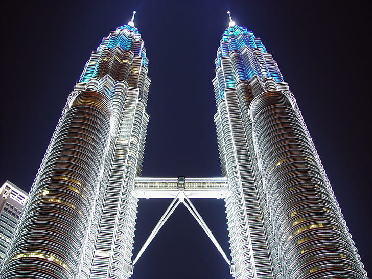Petronas Twin Towers - Malesia, twin pryce tower kuala lumpur, post modern, petronas, più alto, sud-est asiatico, malesia, petronas twin towers, fotografia, Sfondo HD