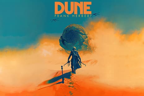 Pascal Blanche, Dune (film), Dune (seri), karya seni, fiksi ilmiah, gurun, raksasa, seni digital, poster, Wallpaper HD HD wallpaper