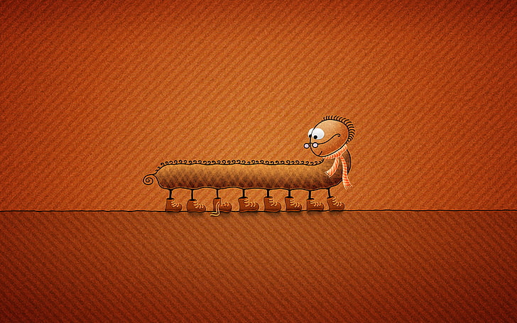 minimalism, shoes, scarf, glasses, insect, centipede, vladstudio, orange background, laces, HD wallpaper