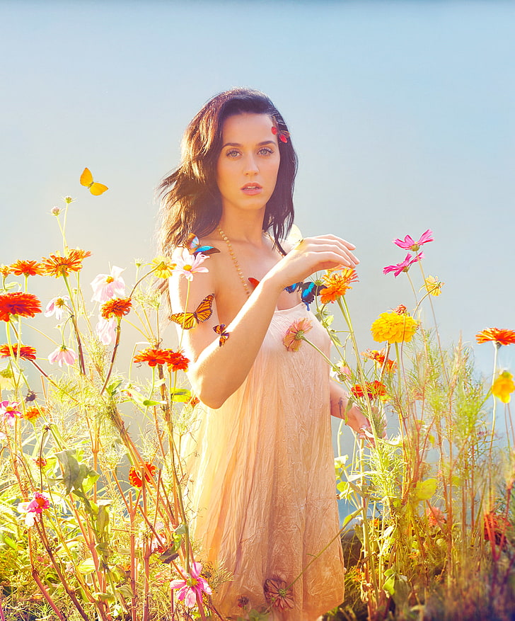 Katy Perry, cantante, bruna, donne all'aperto, Sfondo HD, sfondo telefono