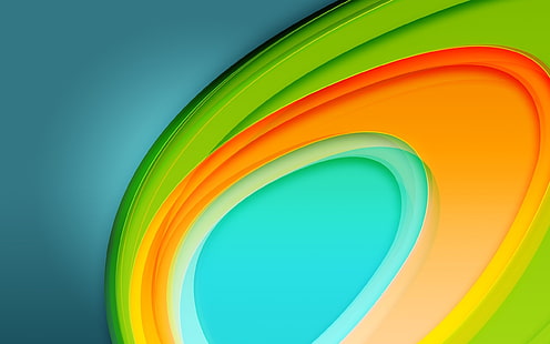 抽象的な円の背景-デザインHDの壁紙、緑、オレンジ、青緑のデジタル壁紙、 HDデスクトップの壁紙 HD wallpaper