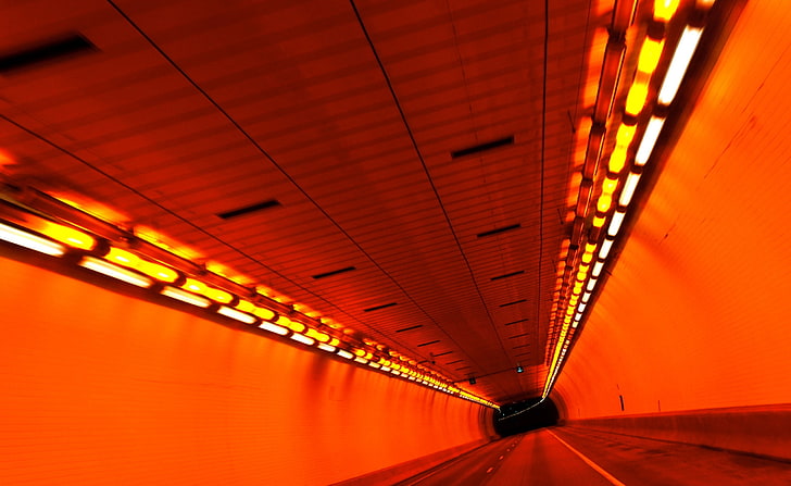 Terowongan, terowongan beton putih, Arsitektur, Oranye, Kuning, Terowongan, Wallpaper HD