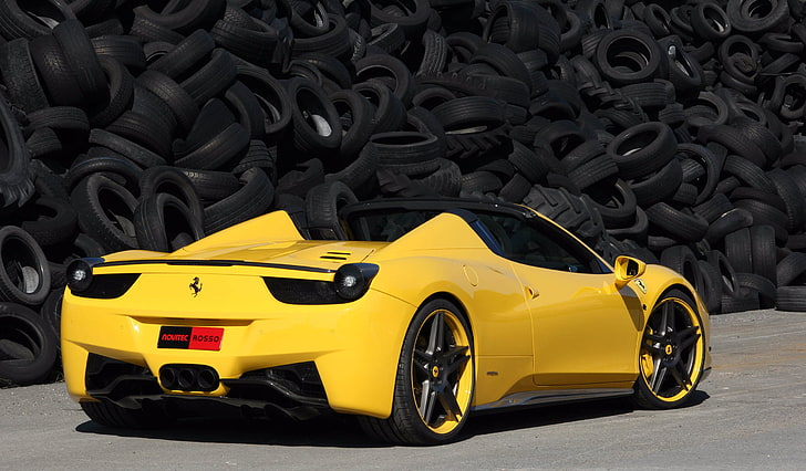 желтый Ferrari 458 кабриолет купе, тюнинг, автомобиль, желтый, Ferrari 458 Италия, шины итальянского бренда, ferrari 458 italia spider, HD обои