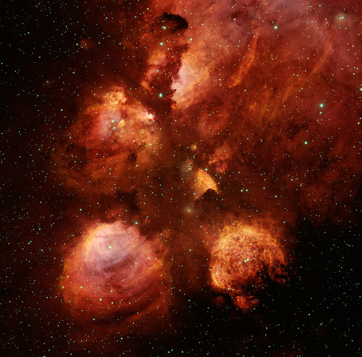 rotes und schwarzes Steinfragment, Raum, Nebel, Sterne, Grafik, HD-Hintergrundbild