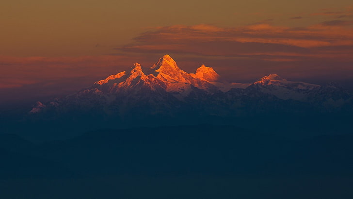 Himalaya, Silhouette, Natur, Landschaft, schneebedeckten Gipfel, Filter, Berge, Hügel, Himmel, Wolken, Minimalismus, Sonnenuntergang, HD-Hintergrundbild