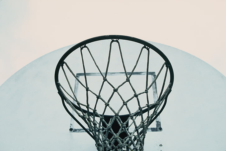 czarno-biała obręcz do koszykówki, koszykówka, siatka, ring, Tapety HD