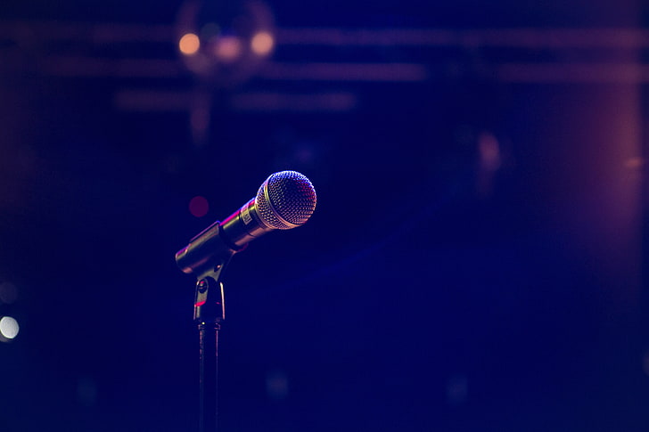gray and black microphone and stand, microphone, equipment, dark background, audio, HD wallpaper