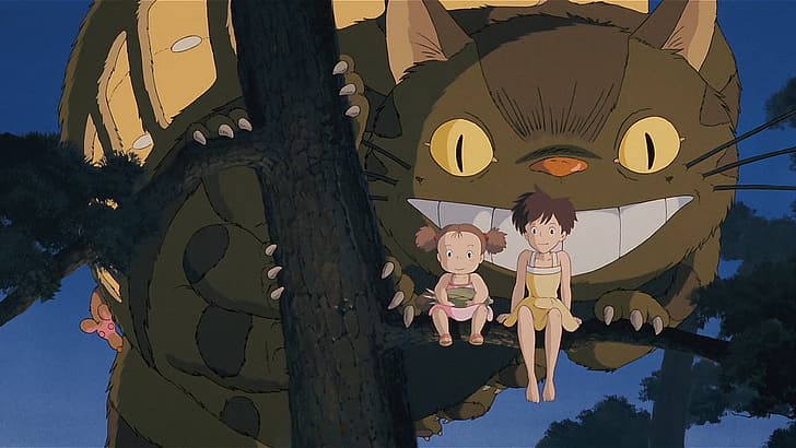 Hayao Miyazaki, Studio Ghibli, anime girls, retro style, anime, Totoro, cat and girl, Japanese Art, vysakhjanan, anime creatures, HD wallpaper