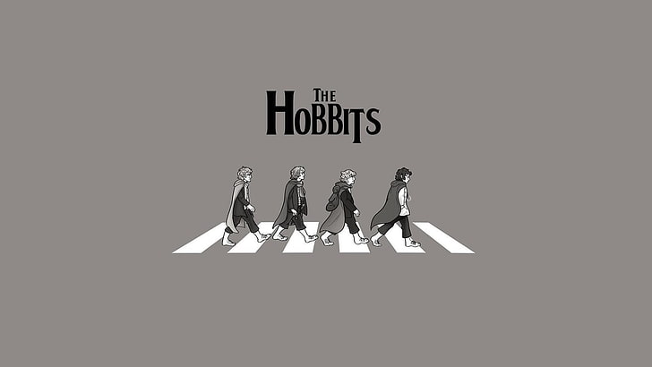 Hobbitler illüstrasyon, Beatles, Yüzüklerin Efendisi, minimalizm, tek renkli, HD masaüstü duvar kağıdı
