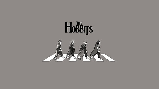 Илюстрацията на Хобитите, Бийтълс, Властелинът на пръстените, минимализъм, монохромен, HD тапет HD wallpaper