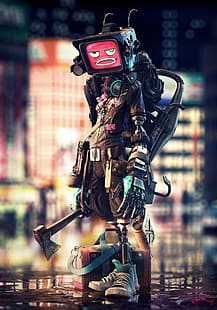 หุ่นยนต์, ไซเบอร์, cyberpunk, อนาคต, ภาพประกอบ, วอลล์เปเปอร์ HD HD wallpaper