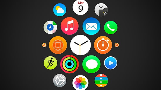 Apple watch, menu iWatch, ícones ios, Apple, relógio, iWatch, menu, ios, ícones, HD papel de parede HD wallpaper