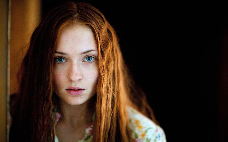 wanita, berambut merah, rambut panjang, wajah, model, Sophie Turner, Wallpaper HD