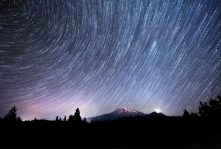 Sternennacht, Natur, Landschaft, Nacht, Sterne, Sternspuren, Langzeitbelichtung, Himmel, dunkel, HD-Hintergrundbild