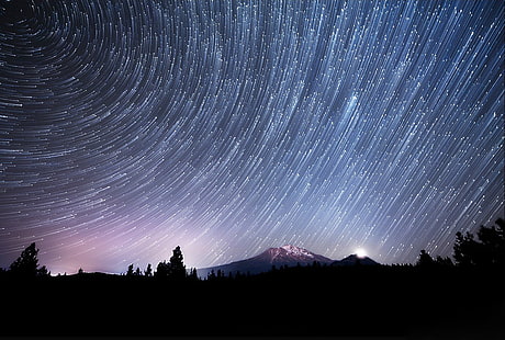notte stellare, natura, paesaggio, notte, stelle, scie di stelle, lunga esposizione, cielo, buio, Sfondo HD HD wallpaper