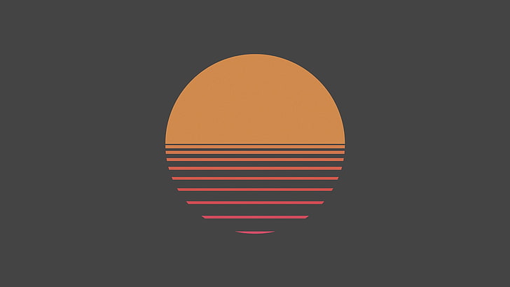 оранжево, черно и червено раирано лого, дигитално изкуство, минимализъм, прост фон, слънце, кръг, линии, оранжево, залез, HD тапет