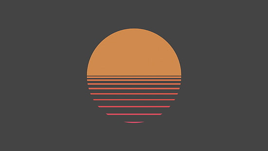オレンジ、黒、赤のストライプのロゴ、デジタルアート、ミニマリズム、シンプルな背景、太陽、円、線、オレンジ、日没、 HDデスクトップの壁紙 HD wallpaper