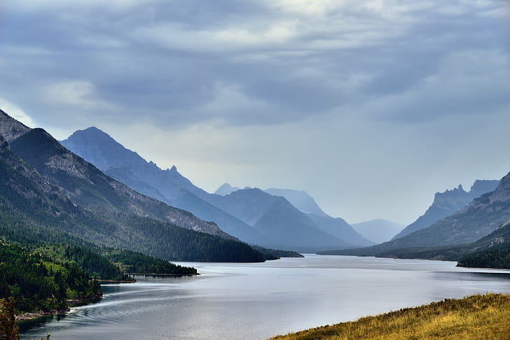 lake in the middle of green mountains during cloudy day, waterton lake, u.s., waterton lake, u.s., Upper, Waterton Lake, View, U.S., middle, green mountains, cloudy, Prince of Wales Hotel, Citadel, Peaks, Color, Pro  Day, Day 6, Lake, South, Mount, Boswell, Mountains, Distance, Nature, Nikon D800E, Overcast, Portfolio, Trees, Lake  Valley, Waterton Glacier International Peace Park, Waterton Lakes National Park, World Heritage Site, Waterton Park  Alberta, Canada, mountain, landscape, scenics, outdoors, water, mountain Range, sky, mountain Peak, beauty In Nature, reflection, HD wallpaper