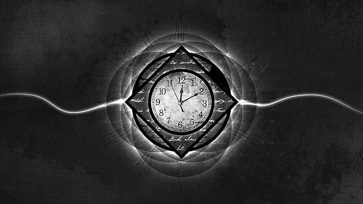 black and gray analog wall clock illustration, abstract, clocks, time, HD wallpaper