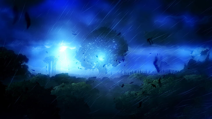 forest, landscape, Lights, nature, Ori And The Blind Forest, Spirits, storm, Trees, HD wallpaper