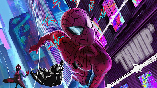Film, Spider-Man: Into The Spider-Verse, Marvel Comics, Miles Morales, Spider-Man, Spider-Man Noir, Fond d'écran HD HD wallpaper
