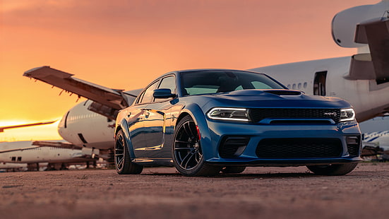 Dodge, Dodge Charger SRT Hellcat Widebody, Blue Car, Car, Muscle Car, วอลล์เปเปอร์ HD HD wallpaper