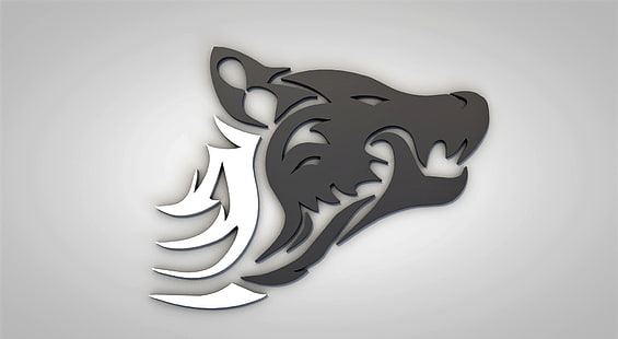 خلفية الذئب ، شعار الذئب الأسود والأبيض ، فنية ، ثلاثية الأبعاد، خلفية HD HD wallpaper