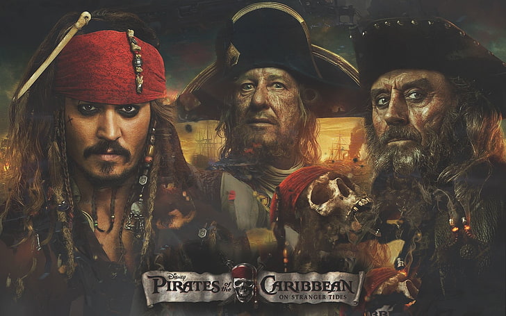 Piraci z Karaibów, Piraci z Karaibów: Na Stranger Tides, Czarnobrody (Piraci z Karaibów), Geoffrey Rush, Hector Barbossa, Ian McShane, Jack Sparrow, Johnny Depp, Pirate, Tapety HD