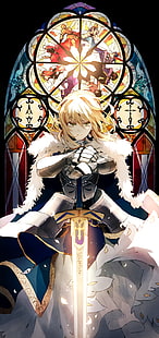 Fate Series, Fate/Stay Night, anime girls, blond hair, fantasy armor, digital art, fantasy weapon, yellow eyes, Saber, Rider (Fate/Stay Night), Lancer (Fate/Stay Night), Archer (Fate/Stay Night), Caster (Fate/Stay Night), Berserker (Fate/Stay Night), Assassin (Fate/Stay Night), Gilgamesh, HD wallpaper HD wallpaper
