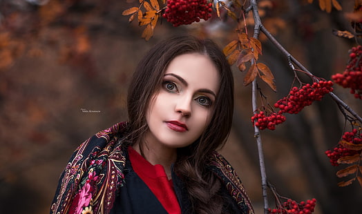 women, face, portrait, women outdoors, Maksim Romanov, red lipstick, HD wallpaper HD wallpaper