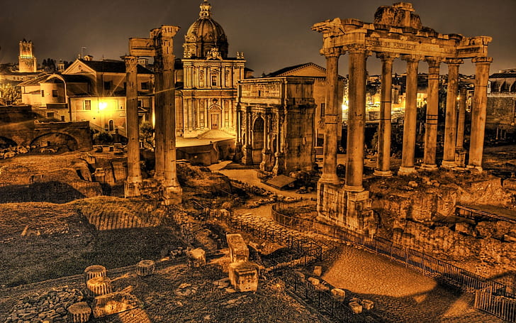Rovine di Roma, antiche rovine illustrazione, Roma, rovine, viaggi e mondo, Sfondo HD