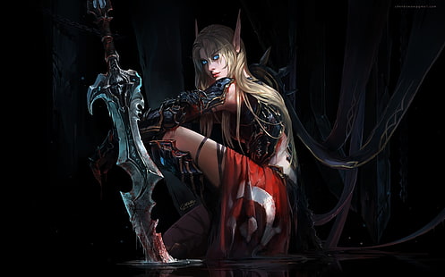 жена в черна горна илюстрация, меч, World of Warcraft, Кръвен елф, кръвни елфи, HD тапет HD wallpaper