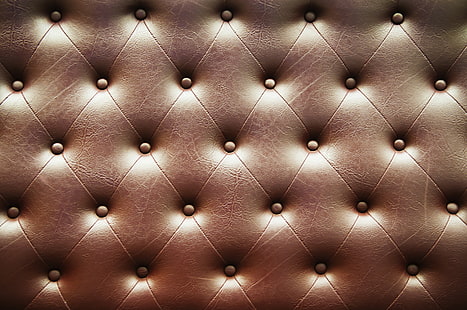 tufted brown leather cushuon, texture, leather, upholstery, HD wallpaper HD wallpaper